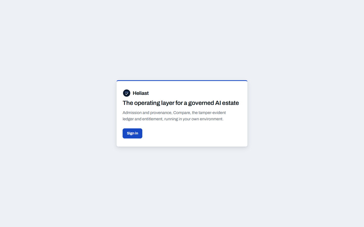 The signed-out screen: the product name, one line on what it is, and sign-in.